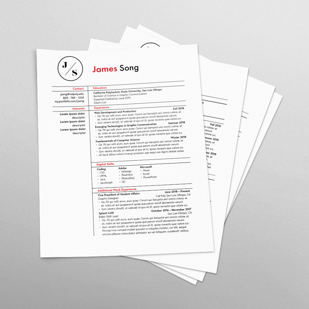 papers stacked high with blue resume template