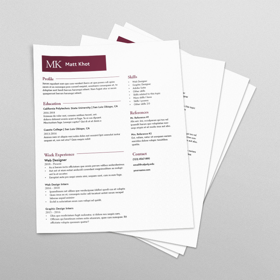 papers stacked high with blue resume template